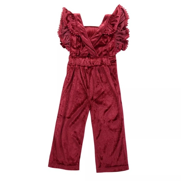 ⭐️LAST ONE⭐️ Red Velvet Ruffle Sleeve Jumpsuit - Picture 3 of 3